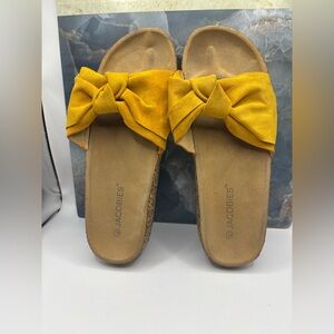 Jacobies Women's Slip-On Slide Sandals, Mustard Yellow, Leather, Size 8.5